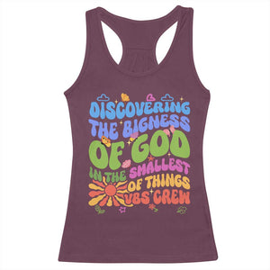 VBS 2025 Racerback Tank Top Discovering The Bigness Of God In The Smallest Of Things Retro Groovy TS02 Maroon Print Your Wear
