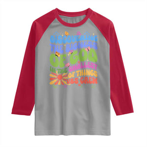 VBS 2025 Raglan Shirt Discovering The Bigness Of God In The Smallest Of Things Retro Groovy TS02 Sport Gray Red Print Your Wear