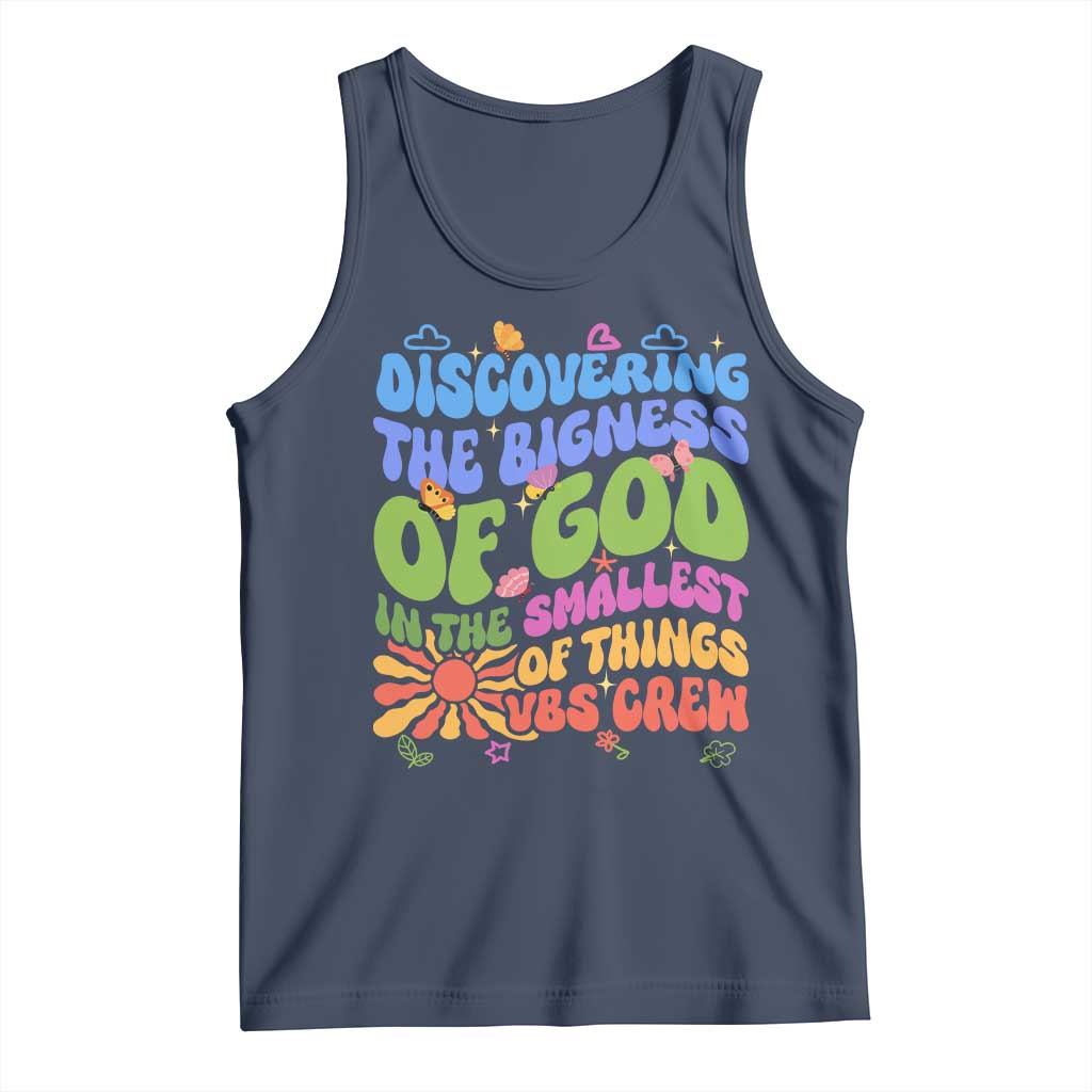 VBS 2025 Tank Top Discovering The Bigness Of God In The Smallest Of Things Retro Groovy TS02 Navy Print Your Wear