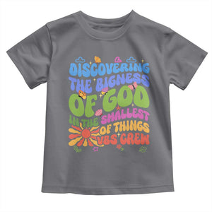 VBS 2025 Toddler T Shirt Discovering The Bigness Of God In The Smallest Of Things Retro Groovy TS02 Charcoal Print Your Wear