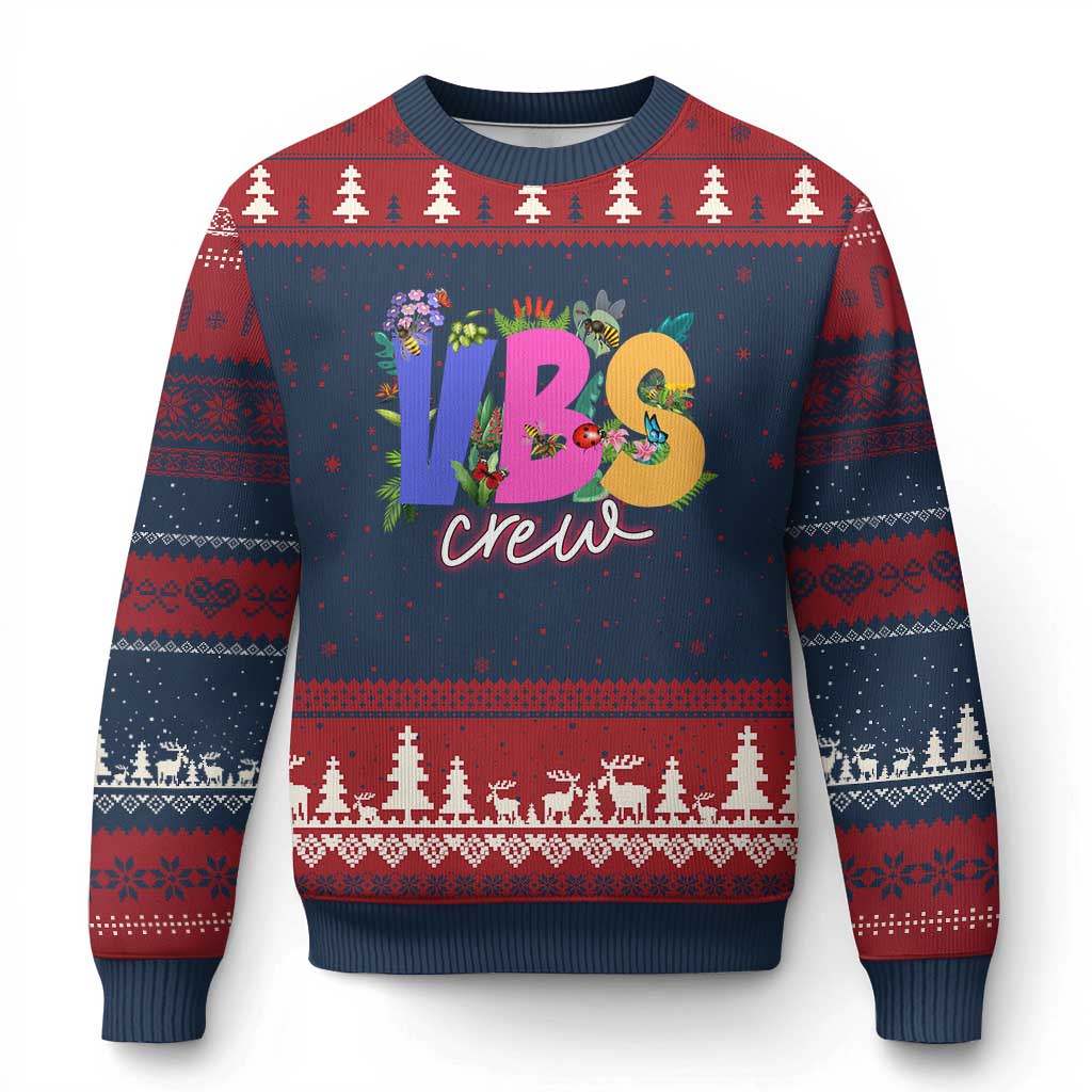 VBS Crew 2025 Ugly Christmas Sweater Magninfied Vacation Bible School Adventure TS02 Navy Red Print Your Wear