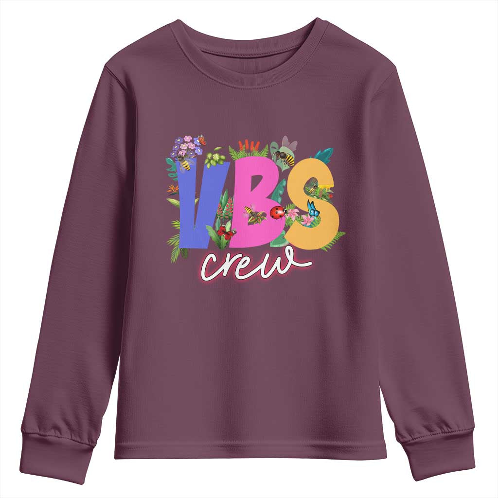 VBS Crew 2025 Youth Sweatshirt Magninfied Vacation Bible School Adventure TS02 Maroon Print Your Wear
