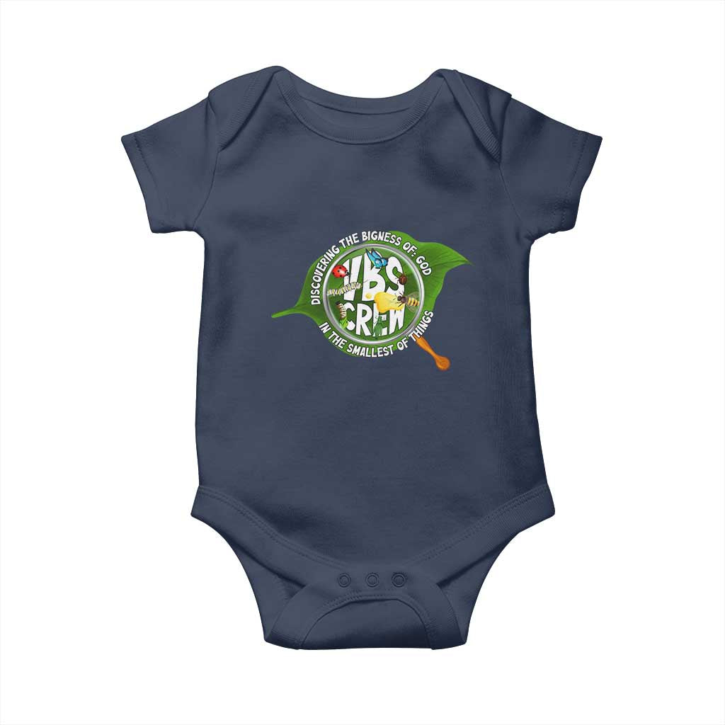 VBS Crew 2025 Baby Onesie Magnified Discovering The Bigness Of God In The Smallest Of Things TS02 Navy Print Your Wear