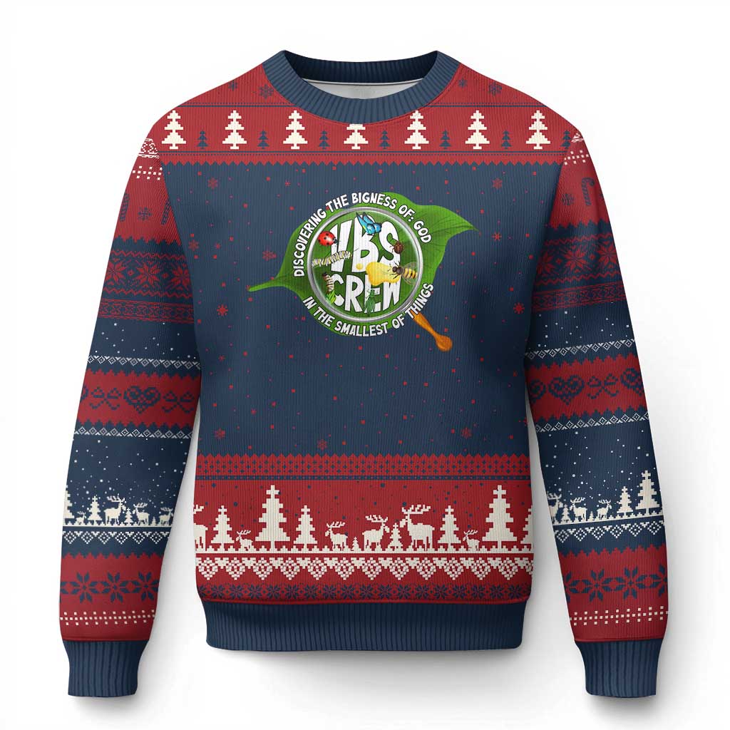 VBS Crew 2025 Ugly Christmas Sweater Magnified Discovering The Bigness Of God In The Smallest Of Things TS02 Navy Red Print Your Wear
