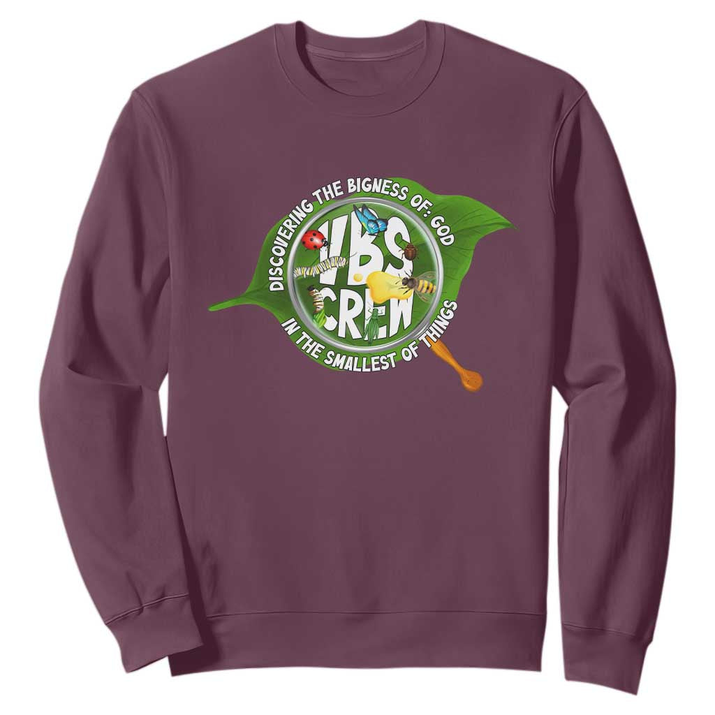 VBS Crew 2025 Sweatshirt Magnified Discovering The Bigness Of God In The Smallest Of Things TS02 Maroon Print Your Wear
