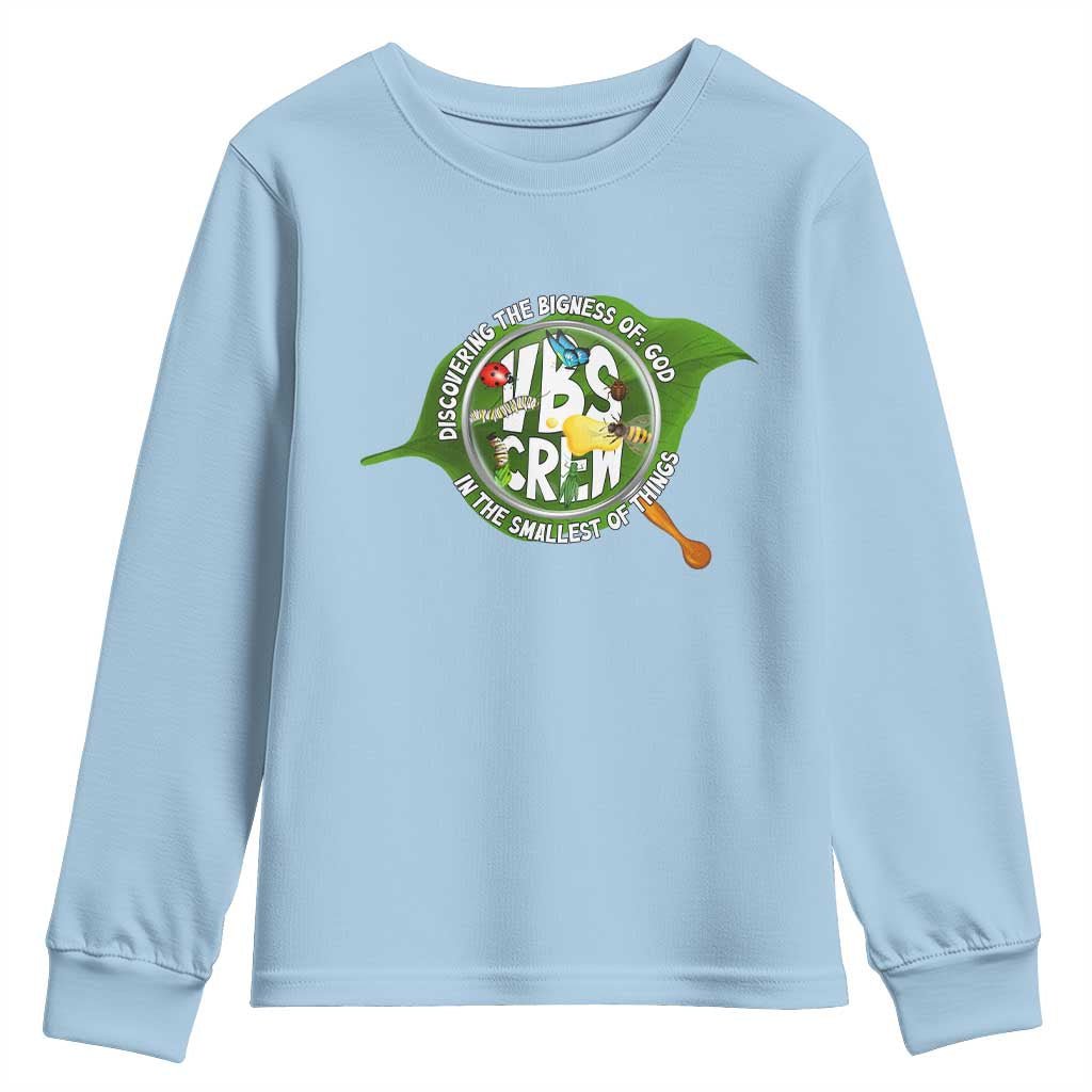 VBS Crew 2025 Youth Sweatshirt Magnified Discovering The Bigness Of God In The Smallest Of Things TS02 Light Blue Print Your Wear