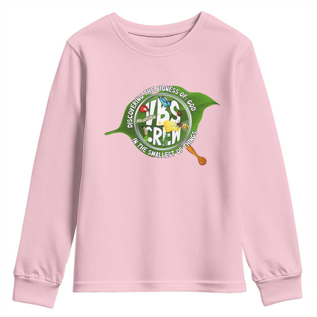 VBS Crew 2025 Youth Sweatshirt Magnified Discovering The Bigness Of God In The Smallest Of Things TS02 Light Pink Print Your Wear