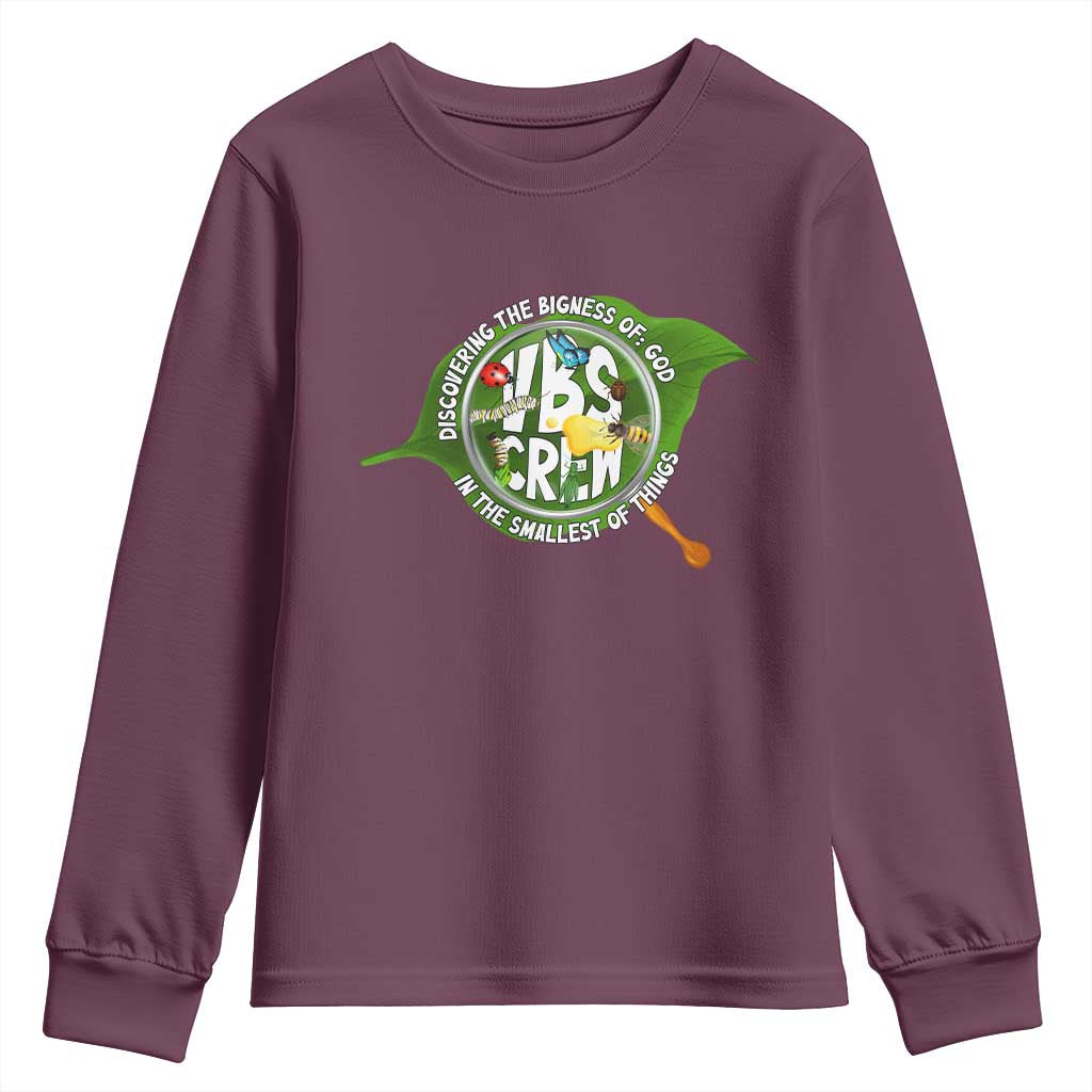 VBS Crew 2025 Youth Sweatshirt Magnified Discovering The Bigness Of God In The Smallest Of Things TS02 Maroon Print Your Wear