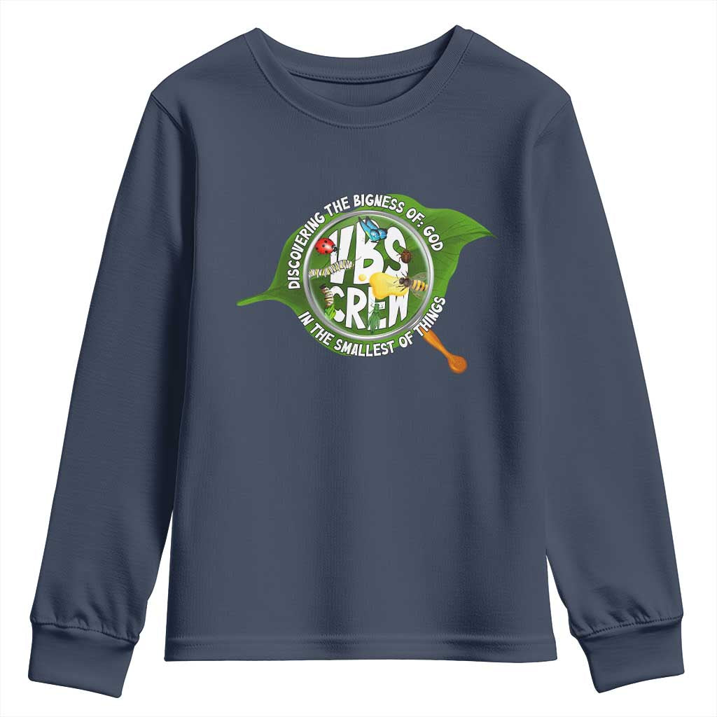 VBS Crew 2025 Youth Sweatshirt Magnified Discovering The Bigness Of God In The Smallest Of Things TS02 Navy Print Your Wear