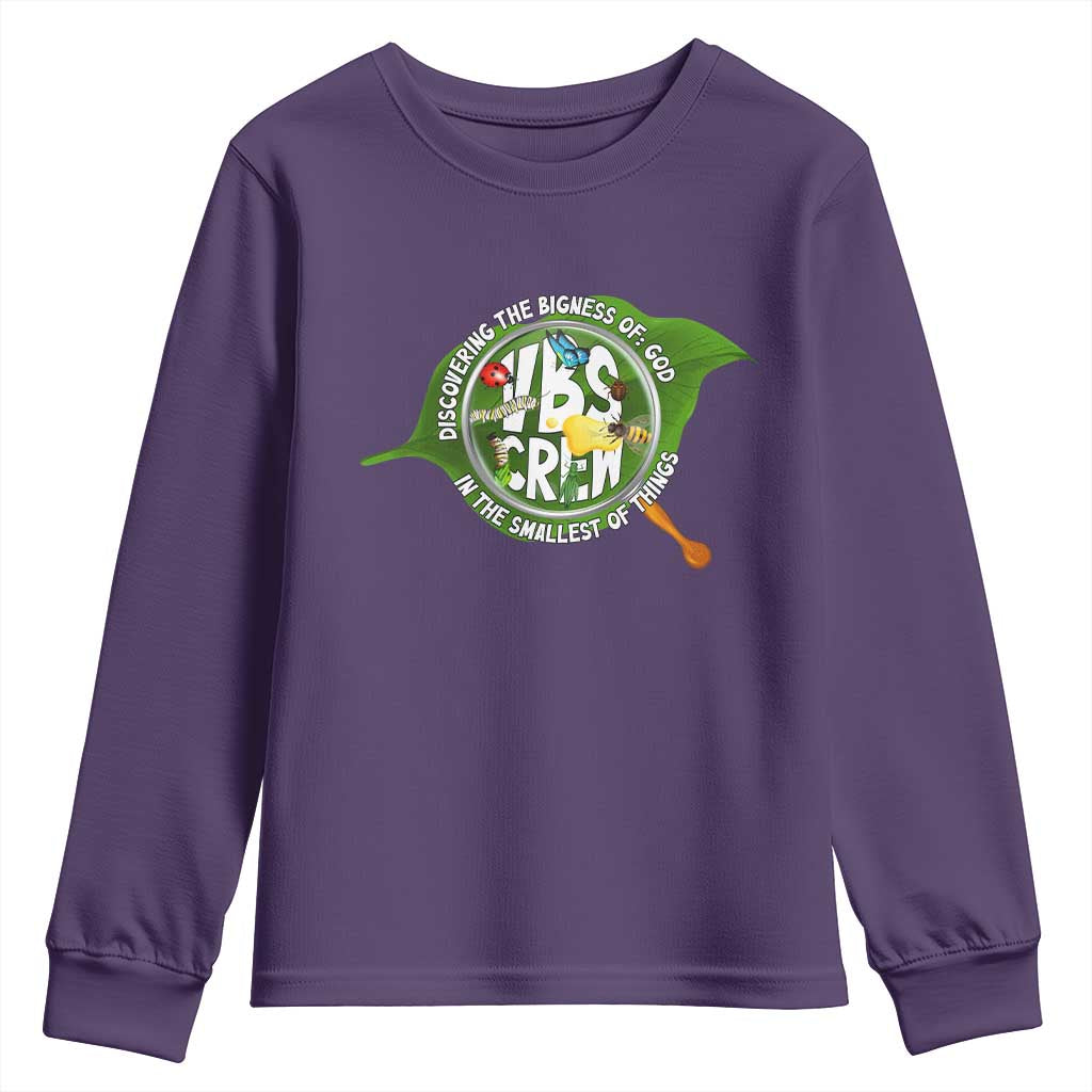 VBS Crew 2025 Youth Sweatshirt Magnified Discovering The Bigness Of God In The Smallest Of Things TS02 Purple Print Your Wear