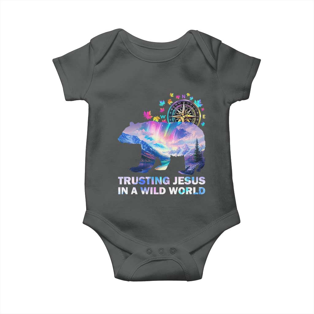 VBS 2025 Adventure Bear Baby Onesie Trusting Jesus In A Wild World Northen Lights TS02 Dark Heather Print Your Wear