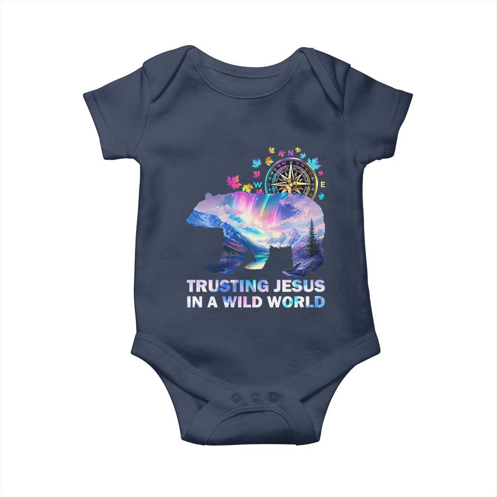 VBS 2025 Adventure Bear Baby Onesie Trusting Jesus In A Wild World Northen Lights TS02 Navy Print Your Wear