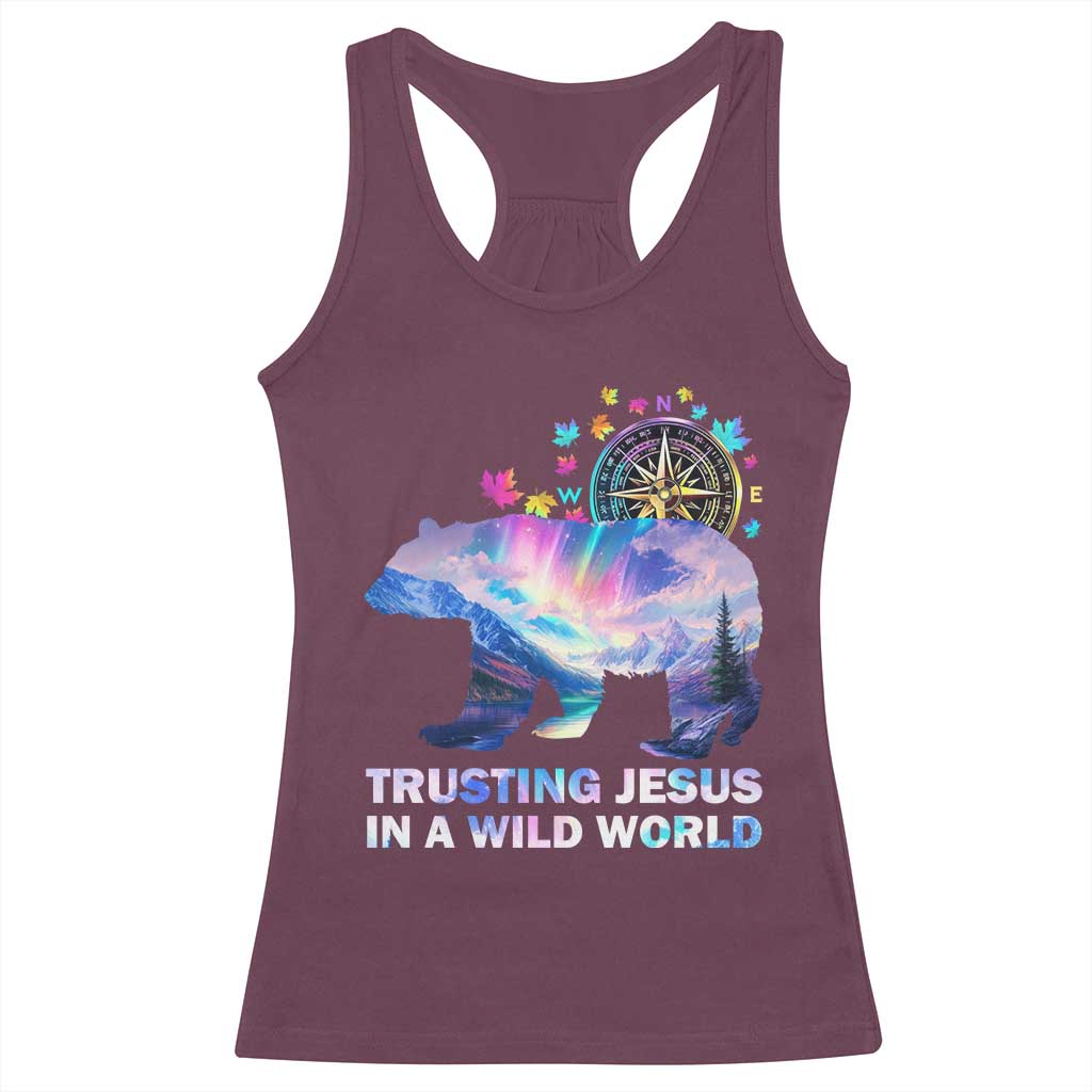VBS 2025 Adventure Bear Racerback Tank Top Trusting Jesus In A Wild World Northen Lights TS02 Maroon Print Your Wear