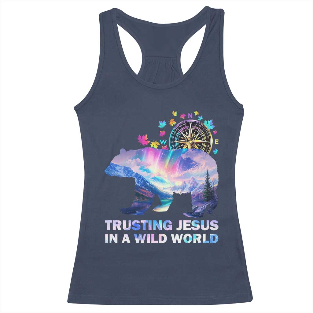 VBS 2025 Adventure Bear Racerback Tank Top Trusting Jesus In A Wild World Northen Lights TS02 Navy Print Your Wear