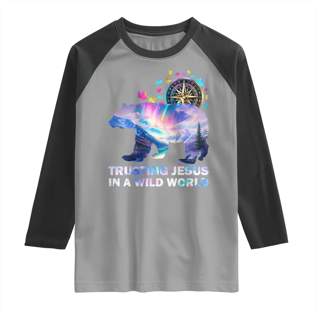 VBS 2025 Adventure Bear Raglan Shirt Trusting Jesus In A Wild World Northen Lights TS02 Sport Gray Black Print Your Wear