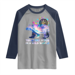 VBS 2025 Adventure Bear Raglan Shirt Trusting Jesus In A Wild World Northen Lights TS02 Sport Gray Navy Print Your Wear