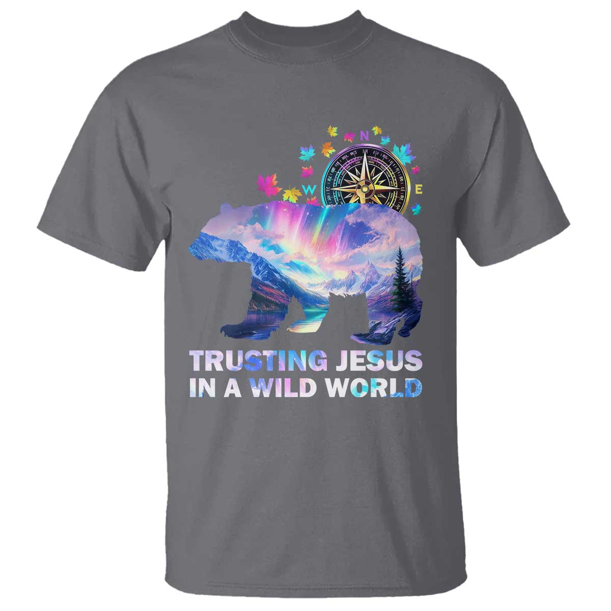 VBS 2025 Adventure Bear T Shirt Trusting Jesus In A Wild World Northen Lights TS02 Charcoal Print Your Wear
