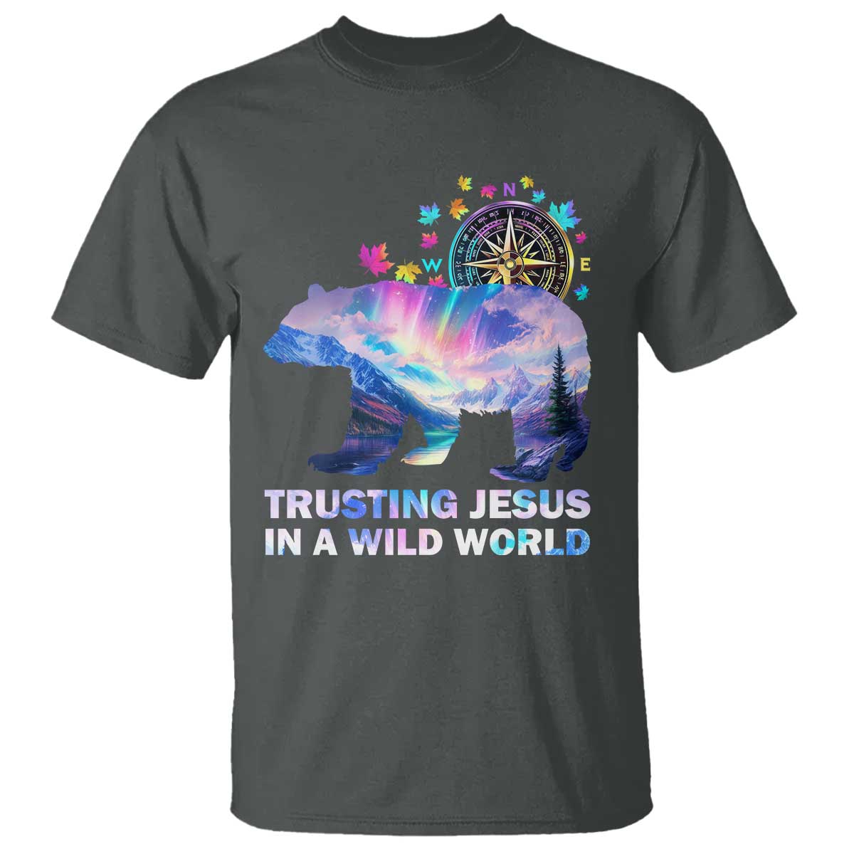 VBS 2025 Adventure Bear T Shirt Trusting Jesus In A Wild World Northen Lights TS02 Dark Heather Print Your Wear