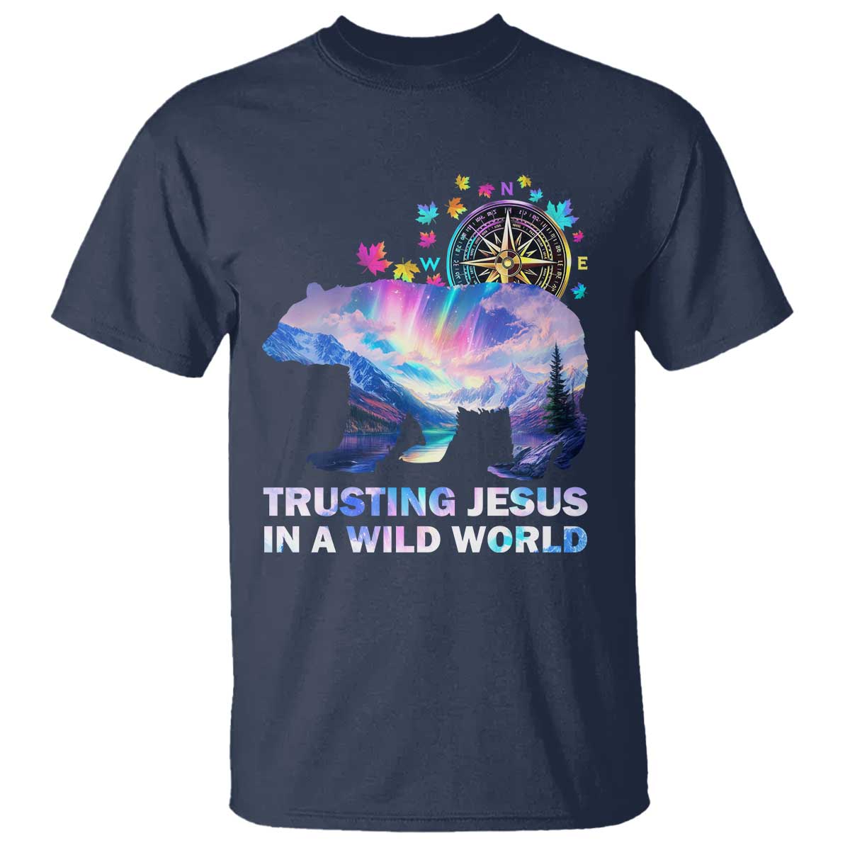 VBS 2025 Adventure Bear T Shirt Trusting Jesus In A Wild World Northen Lights TS02 Navy Print Your Wear