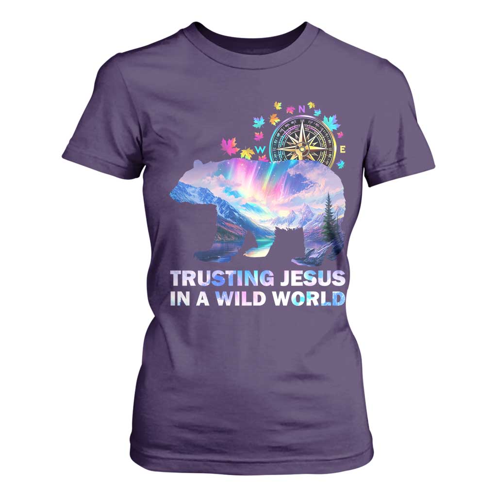 VBS 2025 Adventure Bear T Shirt For Women Trusting Jesus In A Wild World Northen Lights TS02 Purple Print Your Wear