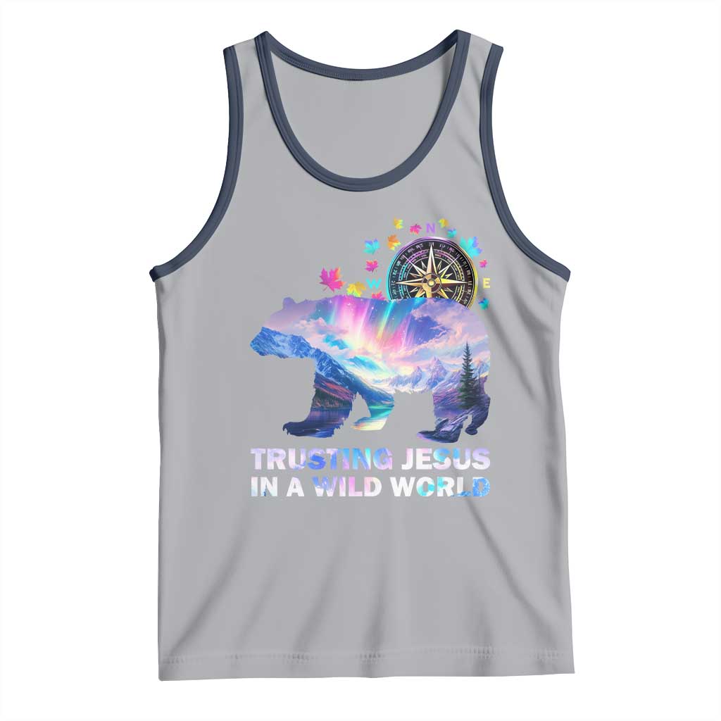 VBS 2025 Adventure Bear Tank Top Trusting Jesus In A Wild World Northen Lights TS02 Athletic Heather Navy Print Your Wear