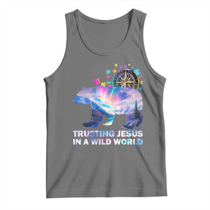 VBS 2025 Adventure Bear Tank Top Trusting Jesus In A Wild World Northen Lights TS02 Black Heather Print Your Wear