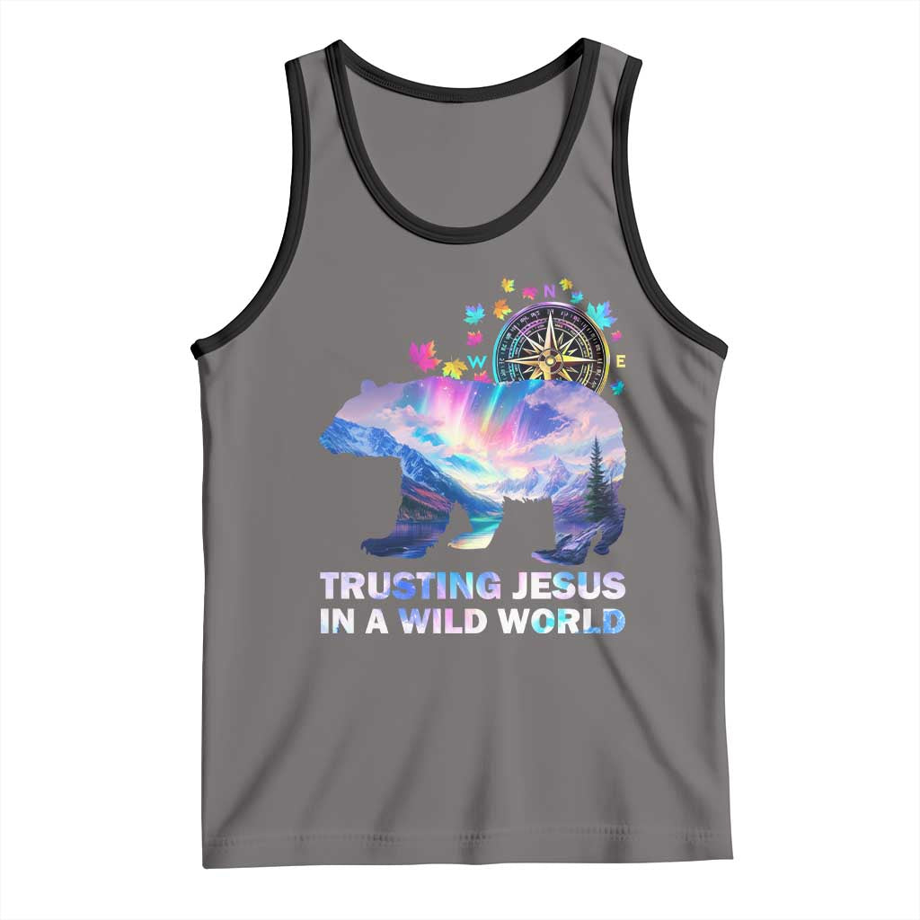VBS 2025 Adventure Bear Tank Top Trusting Jesus In A Wild World Northen Lights TS02 Deep Heather Black Print Your Wear