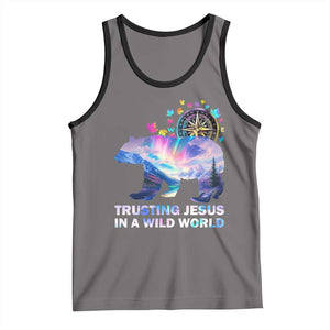 VBS 2025 Adventure Bear Tank Top Trusting Jesus In A Wild World Northen Lights TS02 Deep Heather Black Print Your Wear