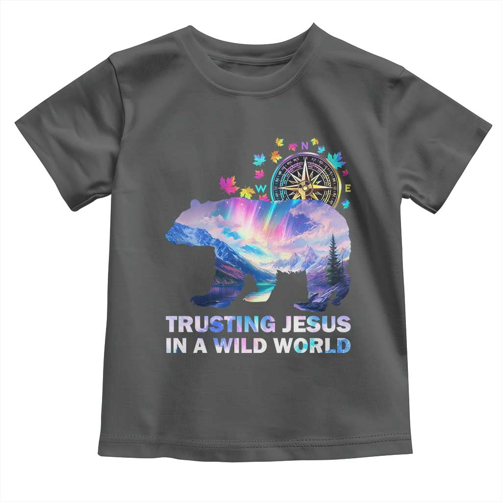 VBS 2025 Adventure Bear Toddler T Shirt Trusting Jesus In A Wild World Northen Lights TS02 Dark Heather Print Your Wear