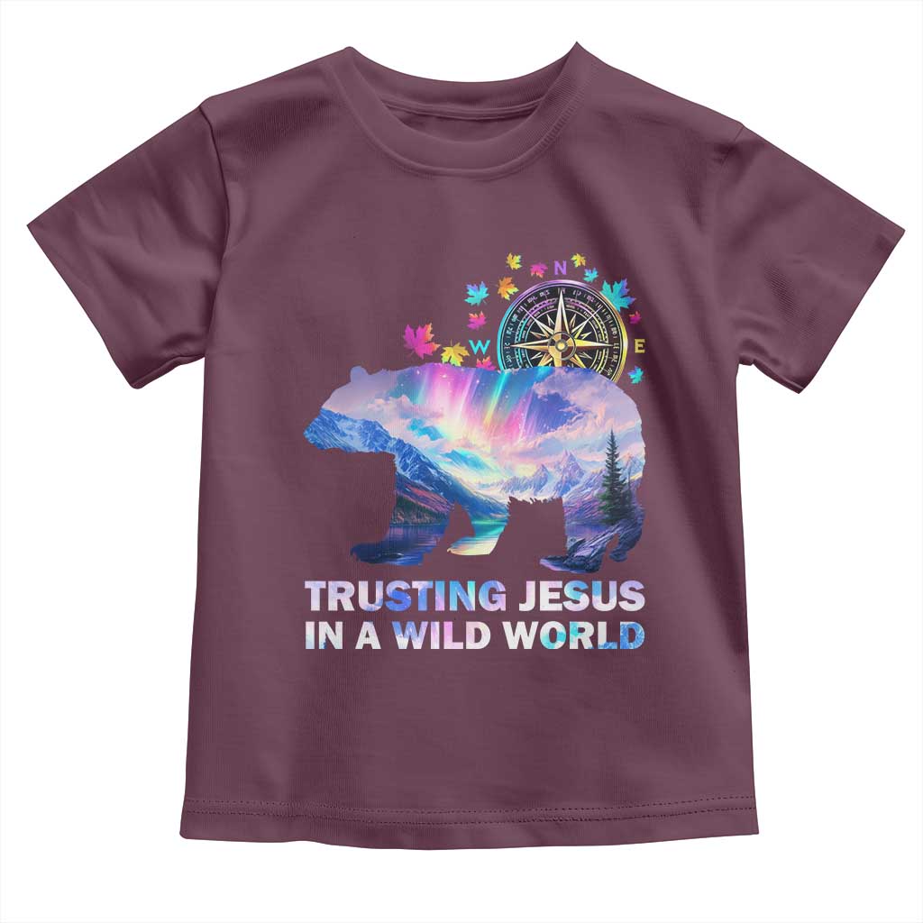 VBS 2025 Adventure Bear Toddler T Shirt Trusting Jesus In A Wild World Northen Lights TS02 Maroon Print Your Wear