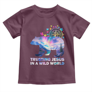 VBS 2025 Adventure Bear Toddler T Shirt Trusting Jesus In A Wild World Northen Lights TS02 Maroon Print Your Wear