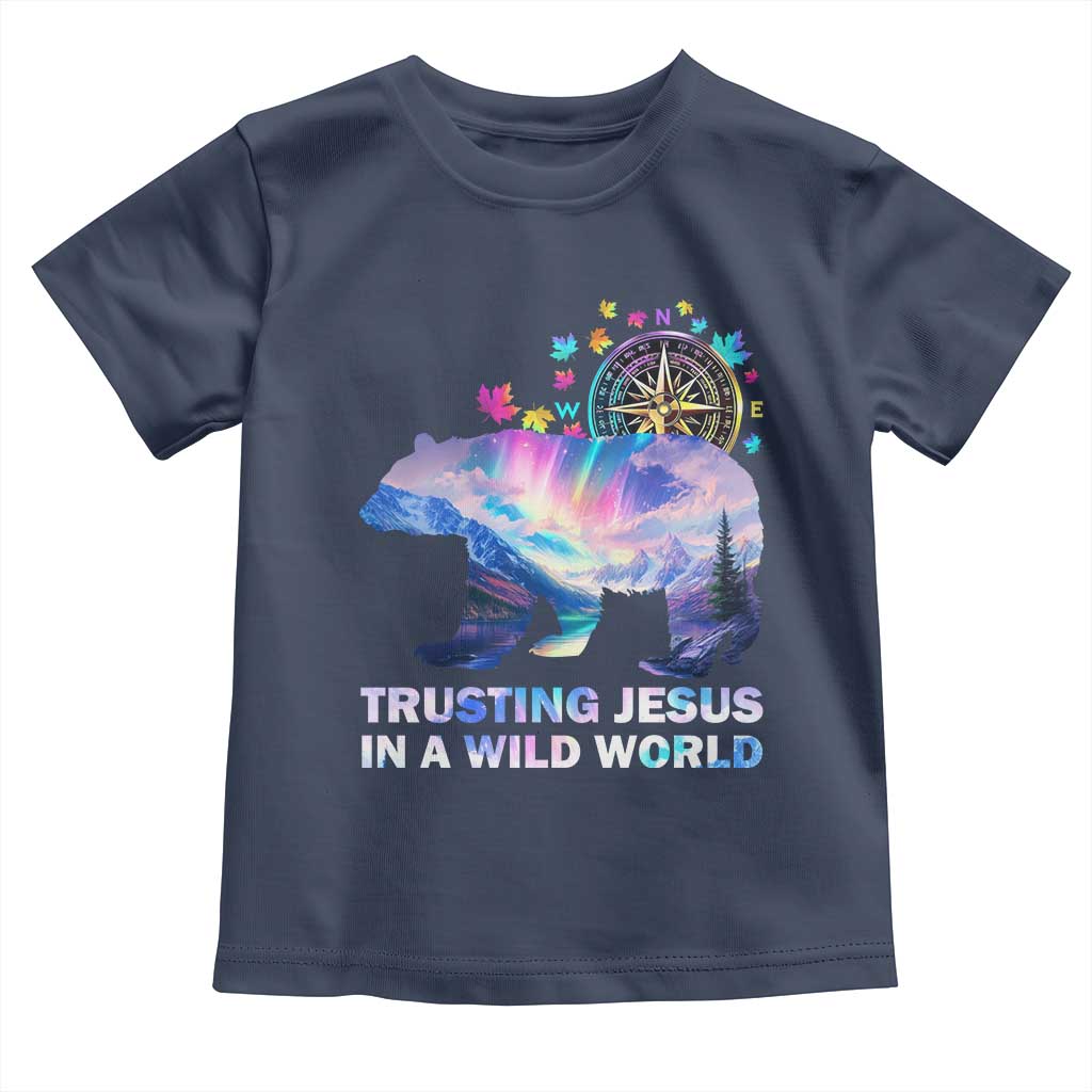 VBS 2025 Adventure Bear Toddler T Shirt Trusting Jesus In A Wild World Northen Lights TS02 Navy Print Your Wear