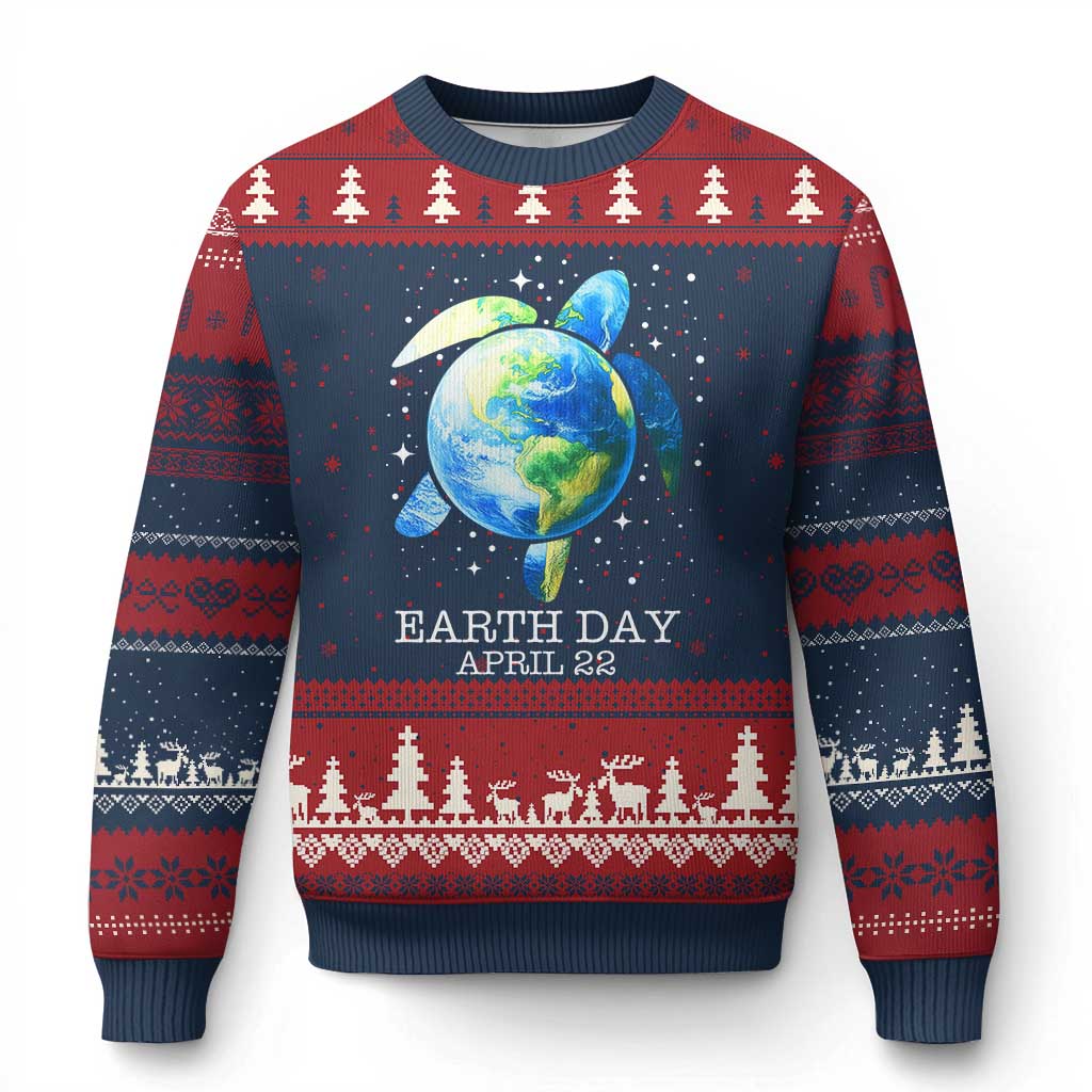 Earth Day Sea Turtle Ugly Christmas Sweater Restore Earth Save The Planet TS02 Navy Red Print Your Wear