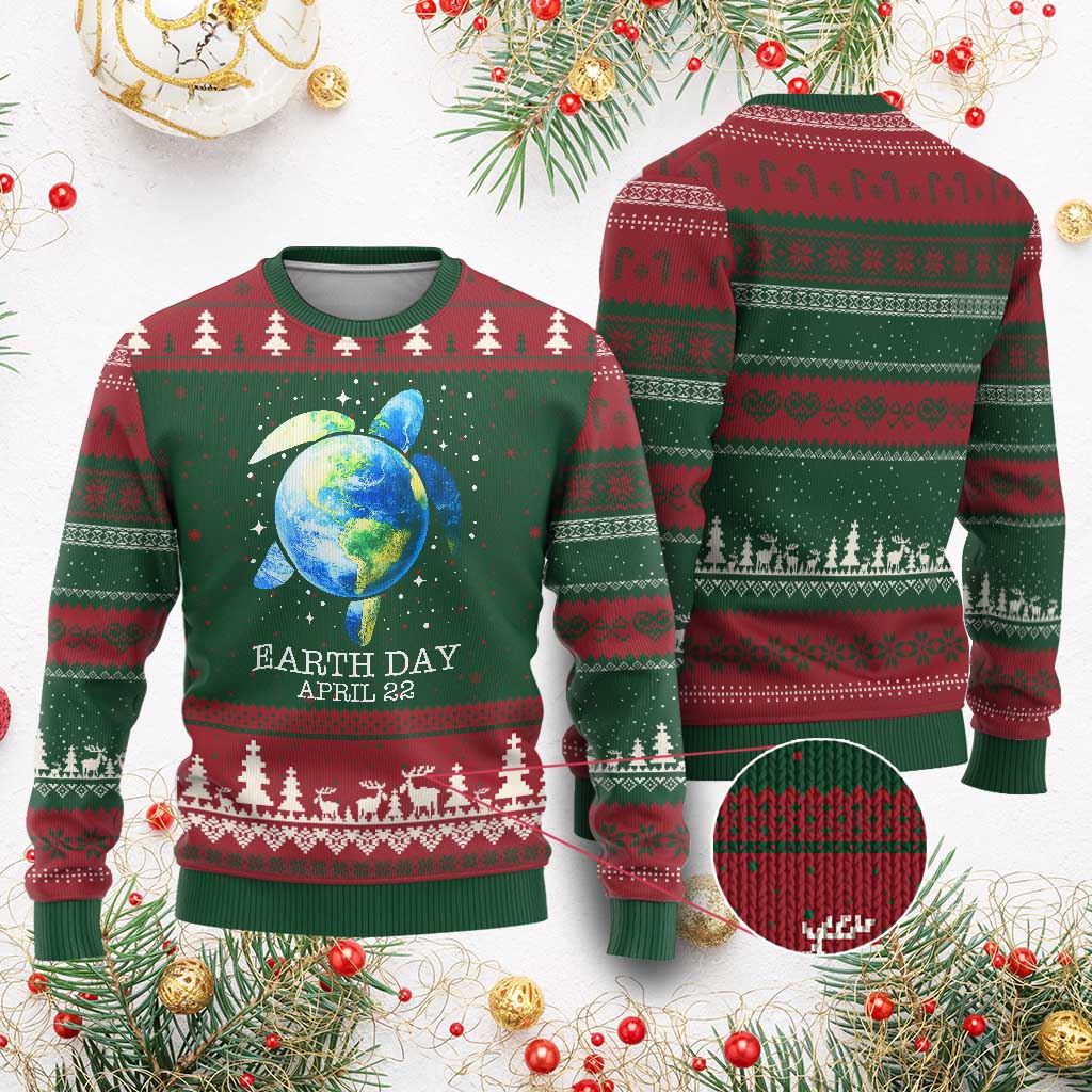 Earth Day Sea Turtle Ugly Christmas Sweater Restore Earth Save The Planet TS02 Red Green Print Your Wear