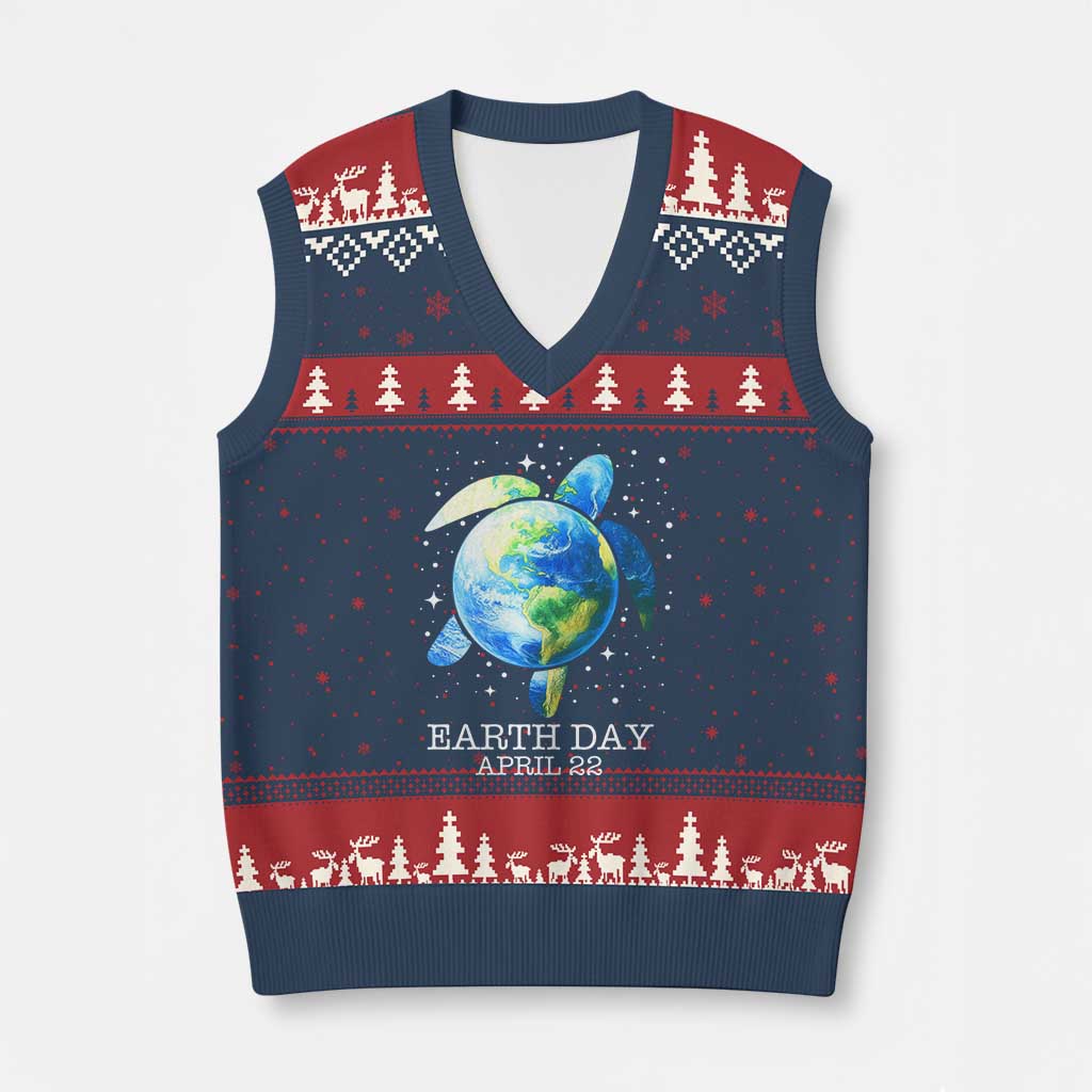 Earth Day Sea Turtle V-Neck Knit Sweater Vest Restore Earth Save The Planet TS02 Navy Red Print Your Wear