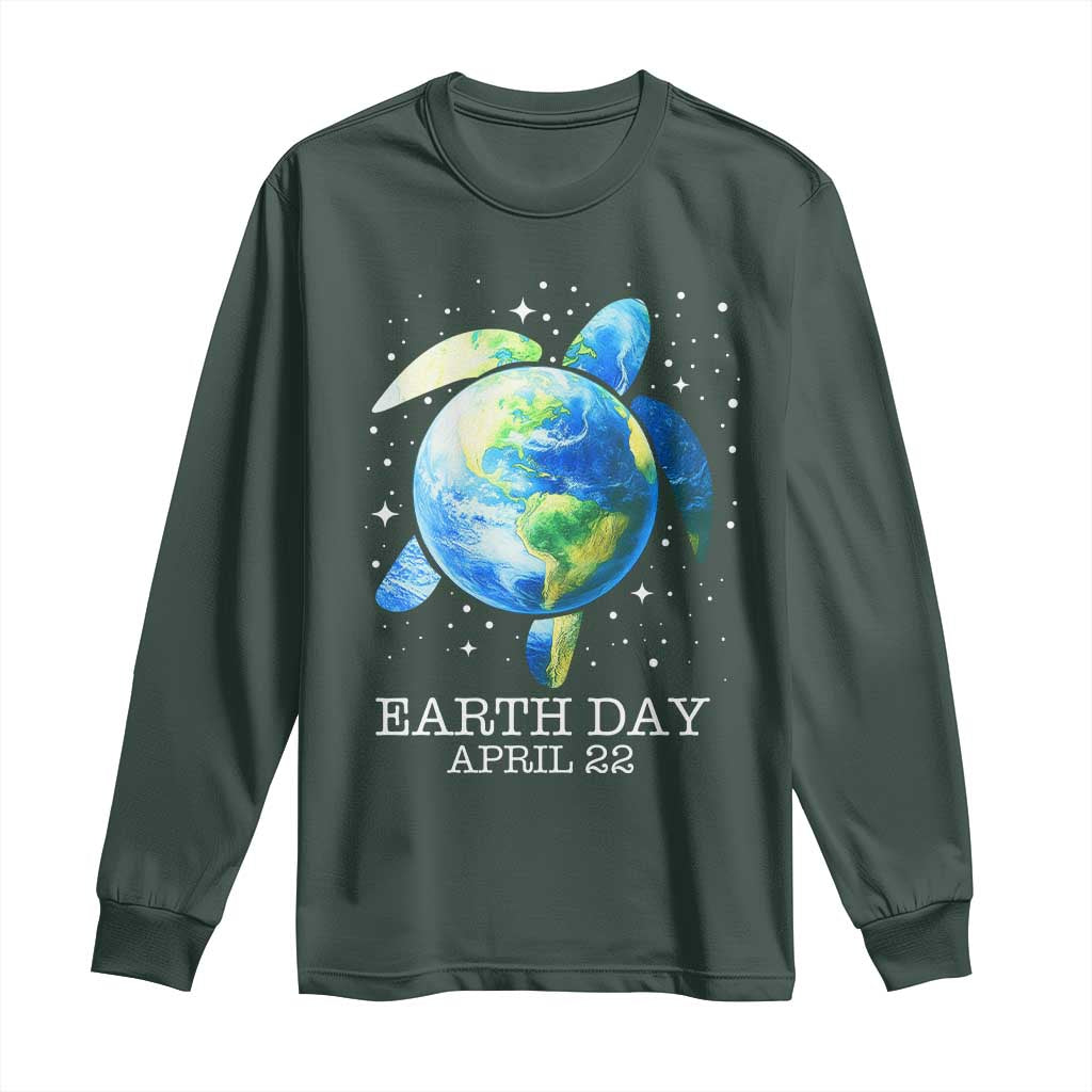 Earth Day Sea Turtle Long Sleeve Shirt Restore Earth Save The Planet TS02 Dark Forest Green Print Your Wear