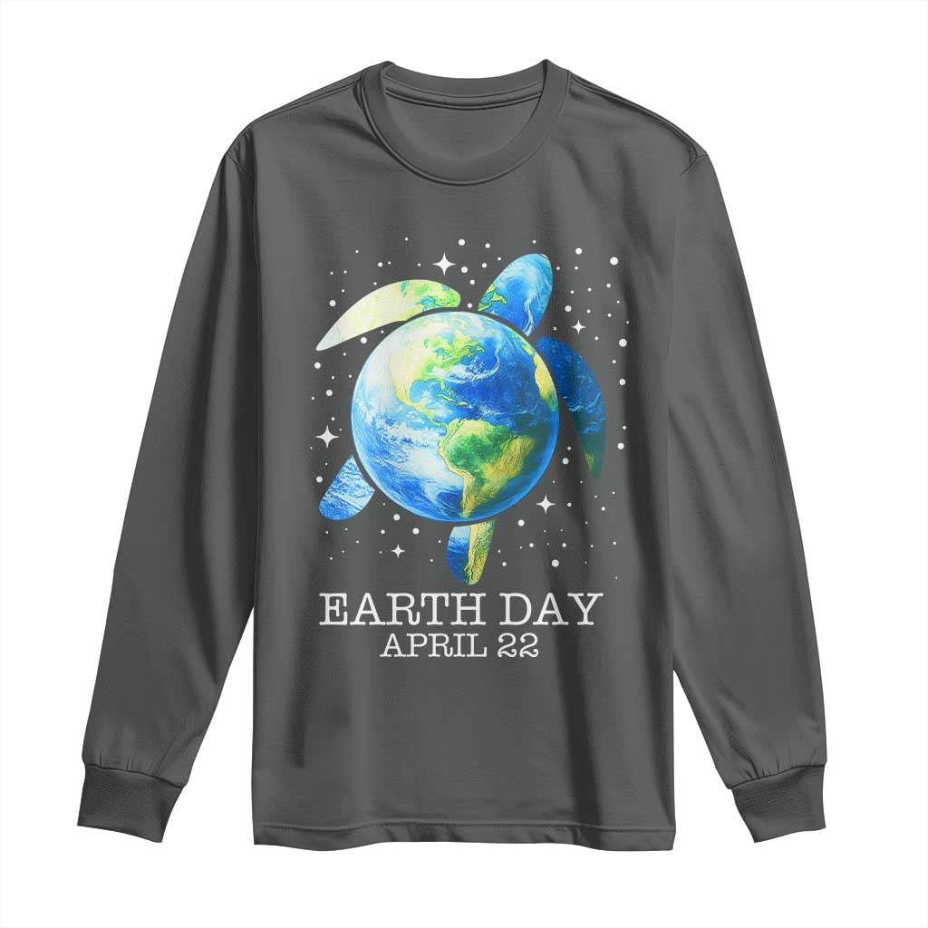 Earth Day Sea Turtle Long Sleeve Shirt Restore Earth Save The Planet TS02 Dark Heather Print Your Wear