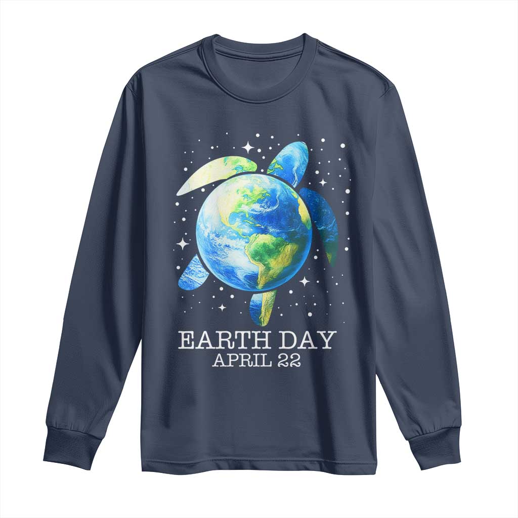 Earth Day Sea Turtle Long Sleeve Shirt Restore Earth Save The Planet TS02 Navy Print Your Wear