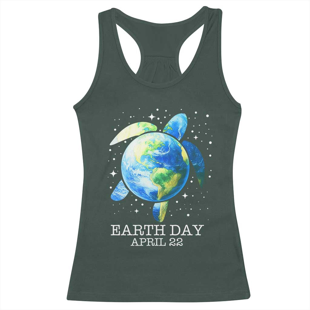 Earth Day Sea Turtle Racerback Tank Top Restore Earth Save The Planet TS02 Dark Forest Green Print Your Wear