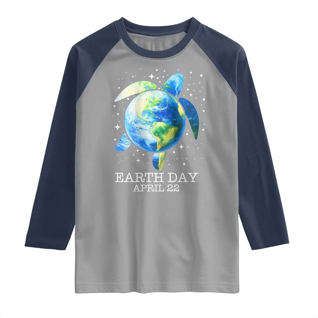 Earth Day Sea Turtle Raglan Shirt Restore Earth Save The Planet TS02 Sport Gray Navy Print Your Wear