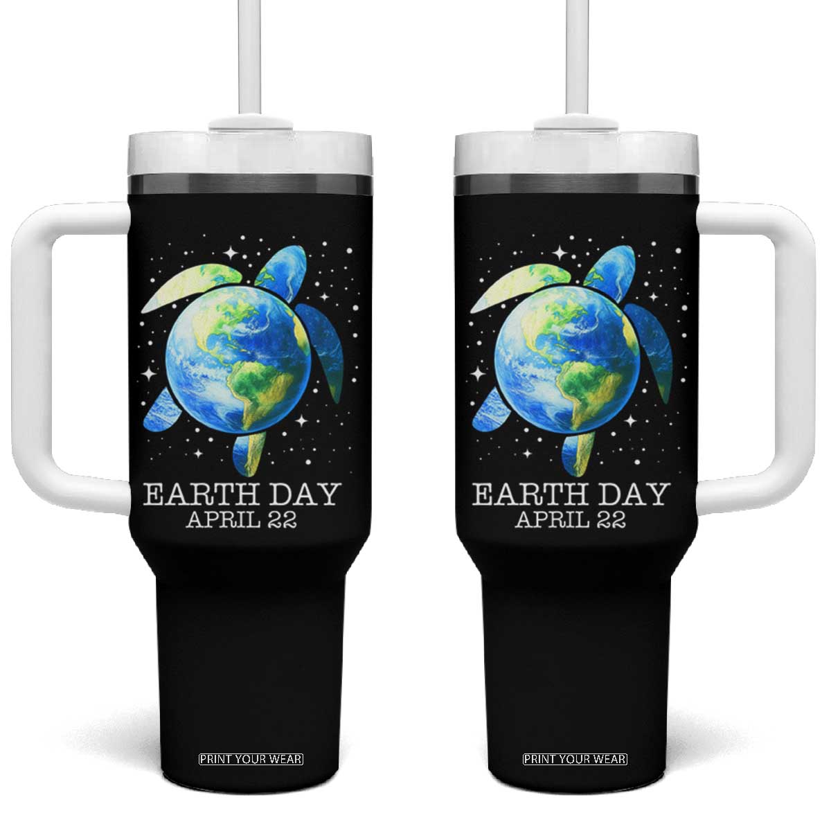Earth Day Sea Turtle Tumbler With Handle Restore Earth Save The Planet TS02 One Size: 40 oz Black Print Your Wear