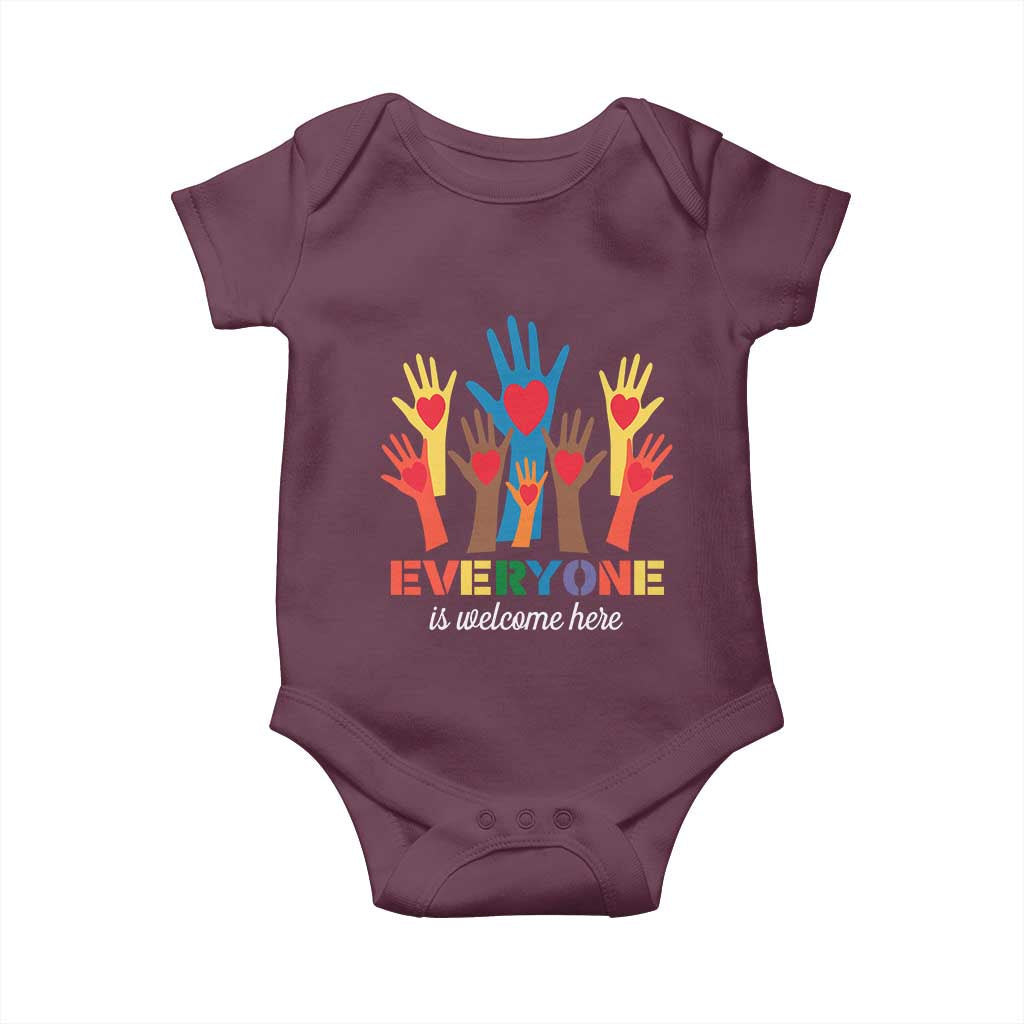 Everyone Is Welcome Here Baby Onesie Equality Rainbow Fist Hands TS02 Maroon Print Your Wear