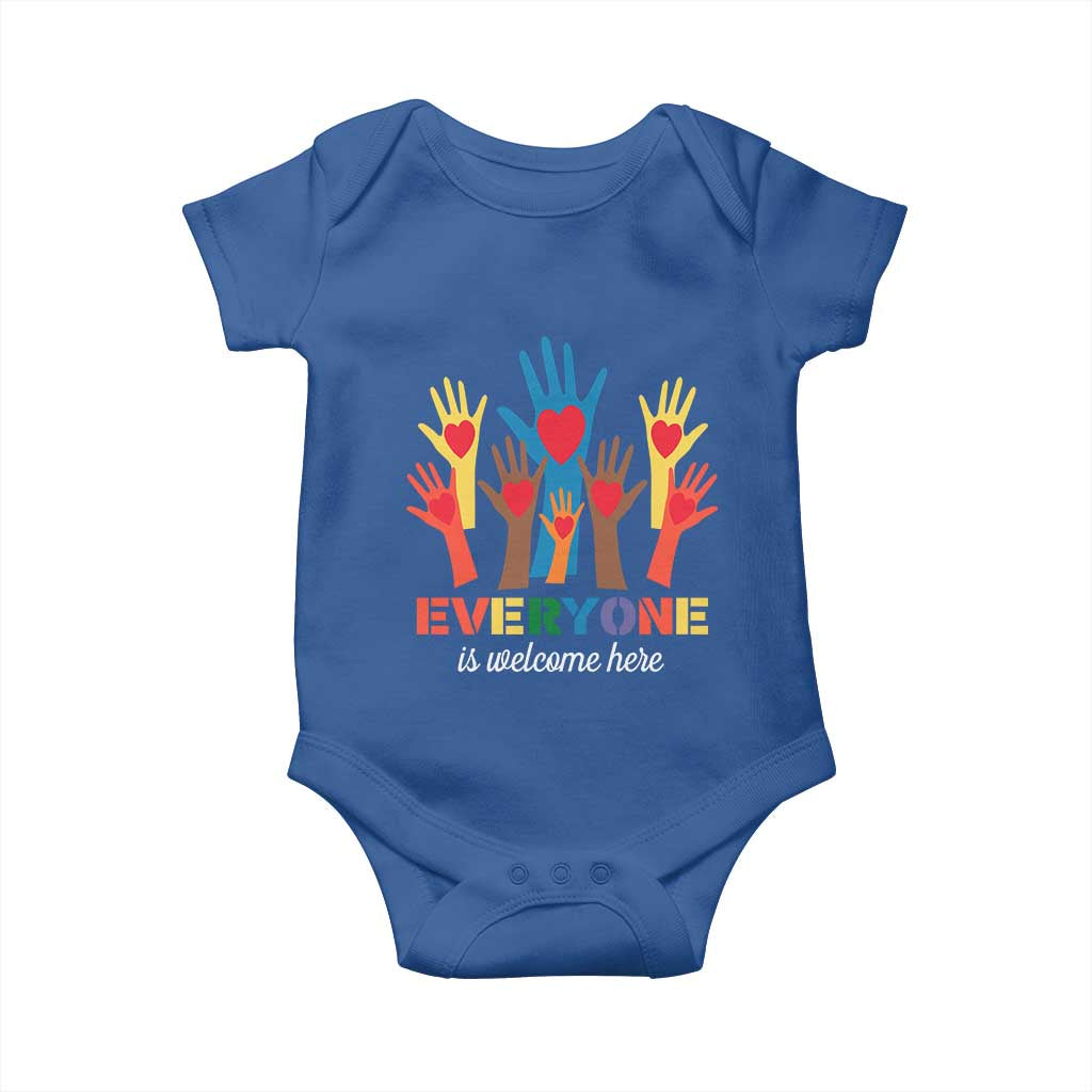 Everyone Is Welcome Here Baby Onesie Equality Rainbow Fist Hands TS02 Royal Blue Print Your Wear