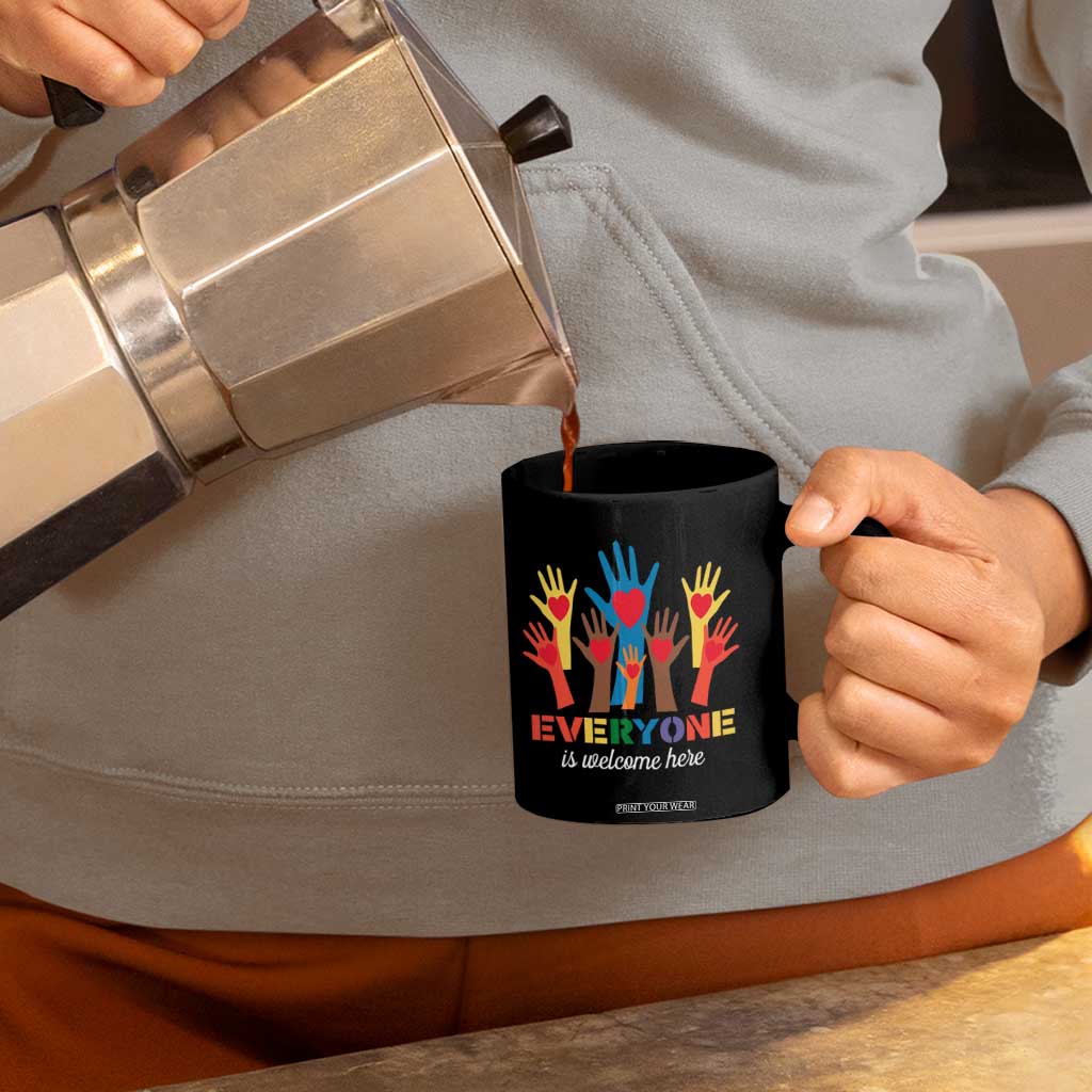 Everyone Is Welcome Here Coffee Mug Equality Rainbow Fist Hands TS02 Print Your Wear