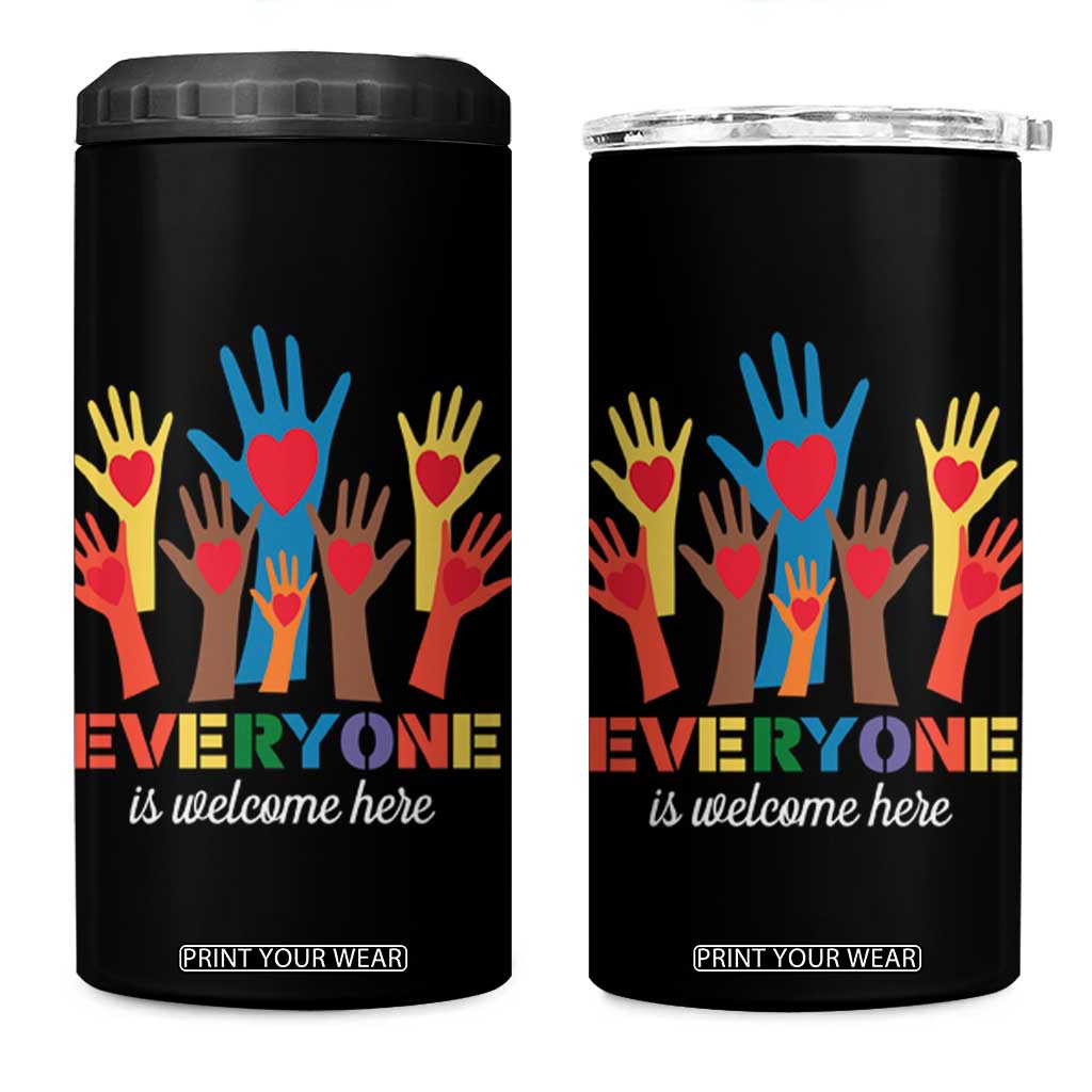 Everyone Is Welcome Here 4 in 1 Can Cooler Tumbler Equality Rainbow Fist Hands TS02 One Size: 16 oz Black Print Your Wear
