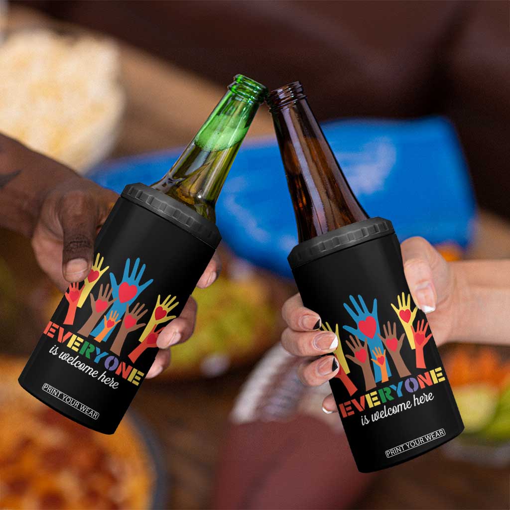 Everyone Is Welcome Here 4 in 1 Can Cooler Tumbler Equality Rainbow Fist Hands TS02 Print Your Wear