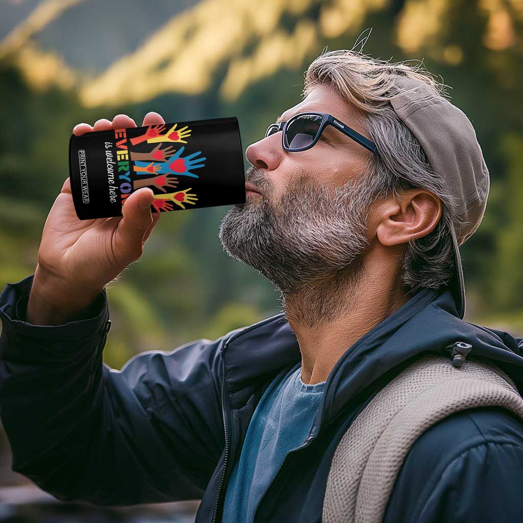 Everyone Is Welcome Here 4 in 1 Can Cooler Tumbler Equality Rainbow Fist Hands TS02 Print Your Wear