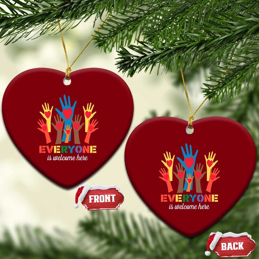 Everyone Is Welcome Here Ceramic Ornament Equality Rainbow Fist Hands TS02 Print Your Wear