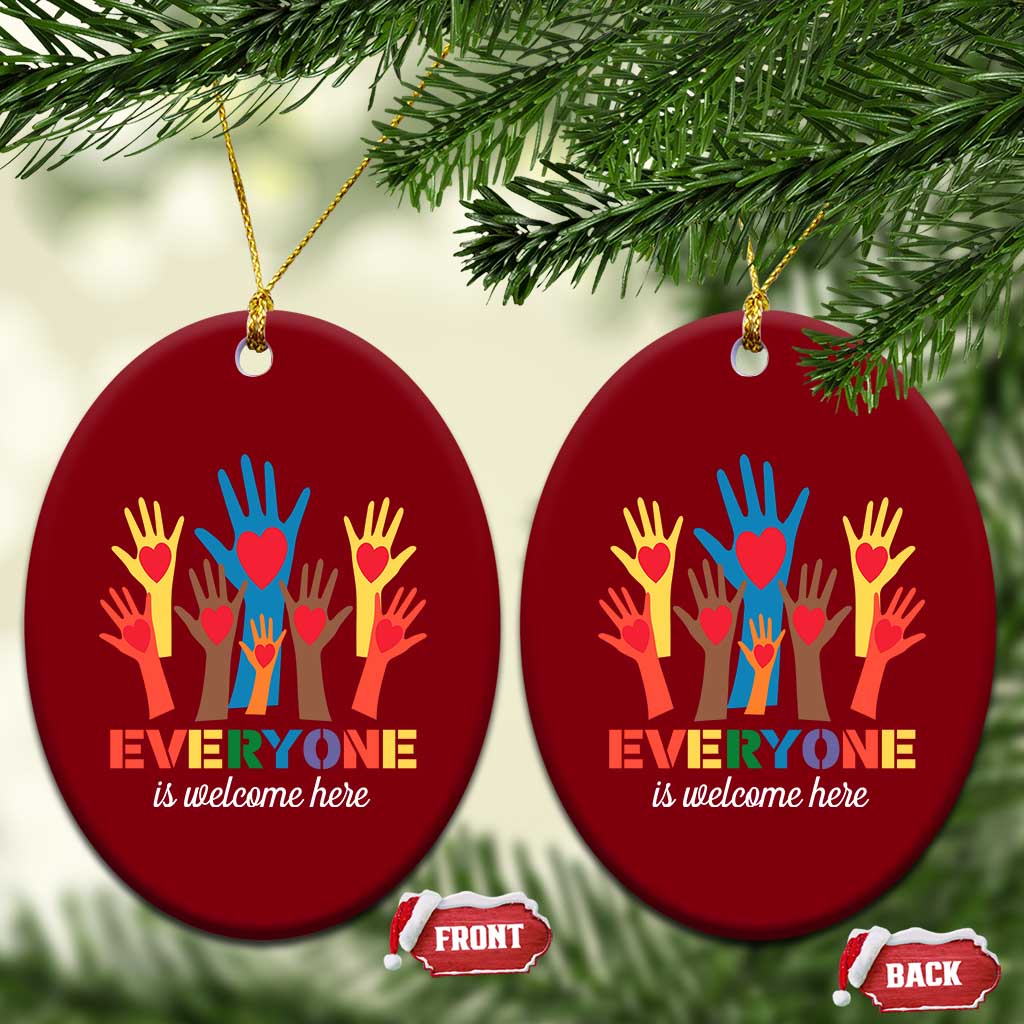 Everyone Is Welcome Here Ceramic Ornament Equality Rainbow Fist Hands TS02 Print Your Wear