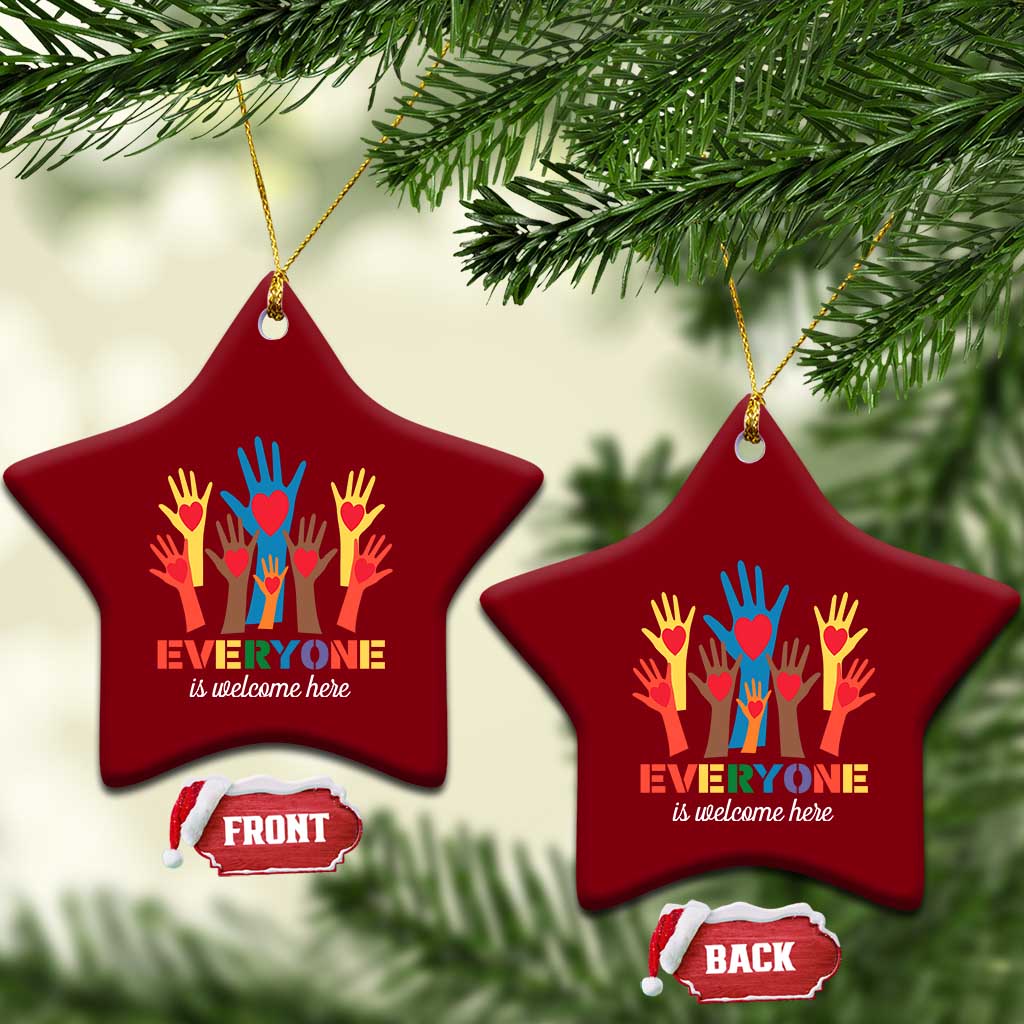 Everyone Is Welcome Here Ceramic Ornament Equality Rainbow Fist Hands TS02 Print Your Wear